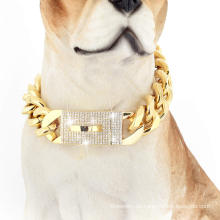 Custom 19mm Hundekragen 18K Gold plattiert Luxus Diamant Haustierketten Halskette für Hundeketten personalisiert 316L Edelstahl